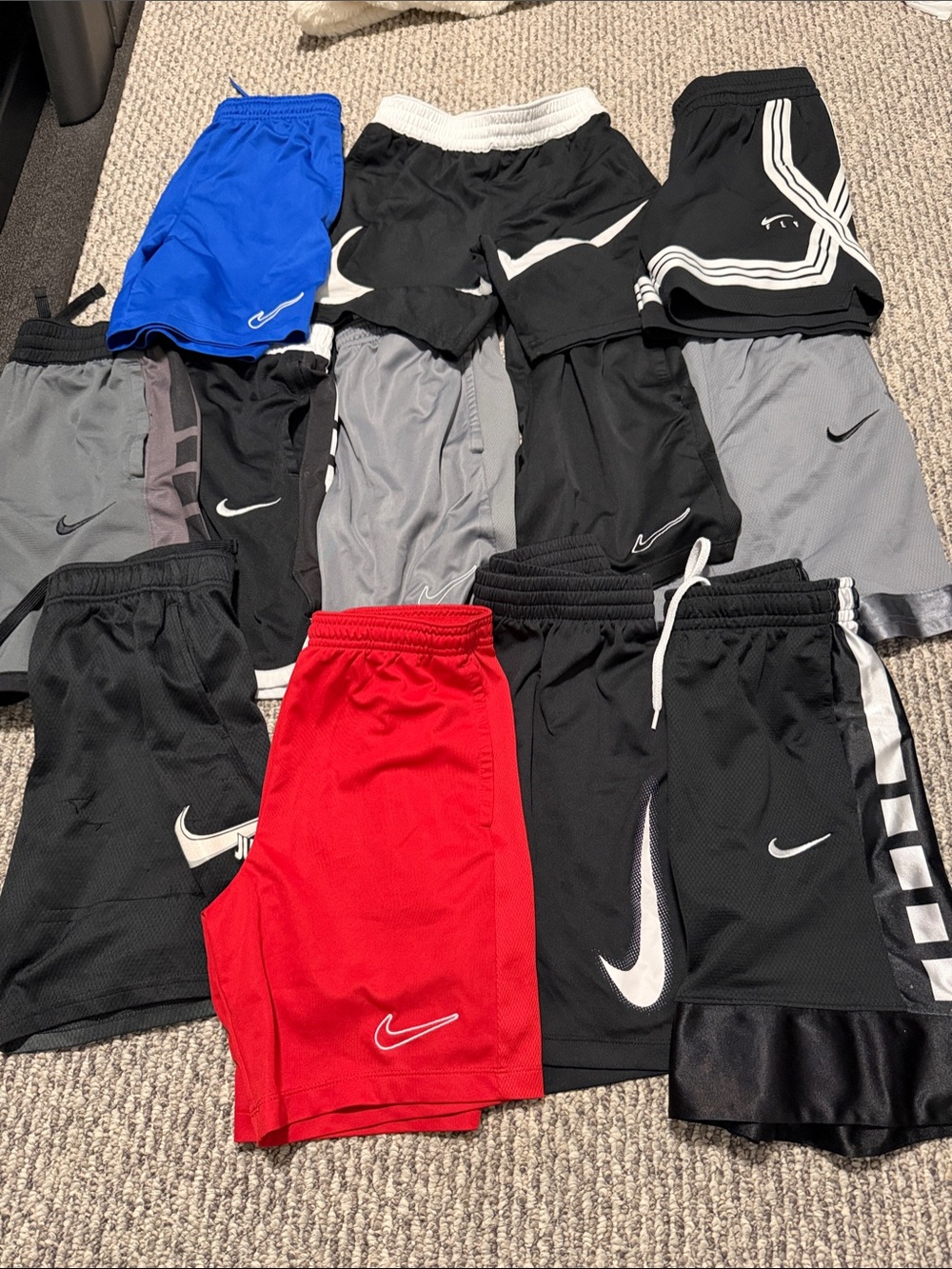 Nike Kids Athletic Shorts Lot - Black, Gray, Blue & Red